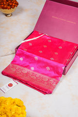 Handloom Kadhua Banarasi Katan Silk Saree - Butidar - Pink Sona Rupa Floral