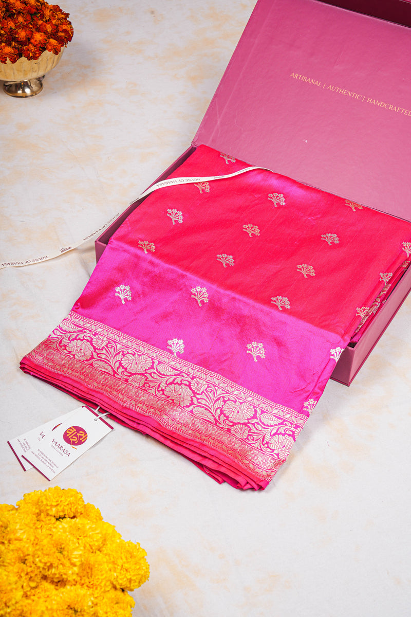 Handloom Kadhua Banarasi Katan Silk Saree - Butidar - Pink Sona Rupa Floral