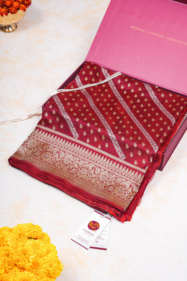 Real Zari Handloom Kadhua Banarasi Katan Silk Saree - Jaangla - Red Sona Rupa