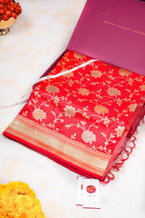 Real Zari Handloom Kadhua Banarasi Katan Silk Saree - Jaangla - Red Minakari