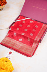 Handloom Kadhua Banarasi Katan Silk Saree - Butidar - Red Sona Rupa Floral