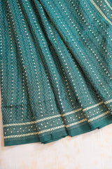 Handembroidered Kantha Silk Saree - Bottle Green