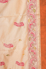 Handembroidered Kantha Silk Saree - Beige