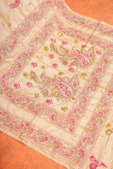 Handembroidered Kantha Silk Saree - Beige