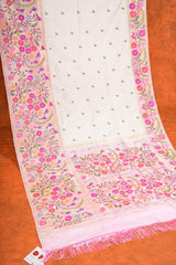 Handloom Paithani Silk Saree - Off White Floral All Over