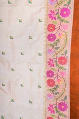 Handloom Paithani Silk Saree - Off White Floral All Over