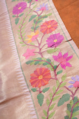 Handloom Paithani Silk Saree - Off White Floral All Over