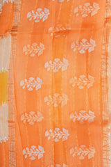 Handloom Kadhua Banarasi Kora Silk Saree - Leheria Floral - Yellow, Musturd