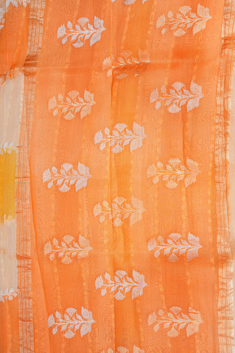 Handloom Kadhua Banarasi Kora Silk Saree - Leheria Floral - Yellow, Musturd