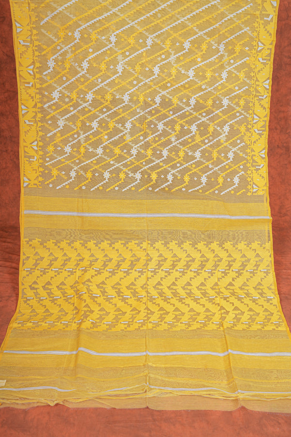 Exclusive Handloom Muslin Jamdani Jamdani Saree - Yellow White