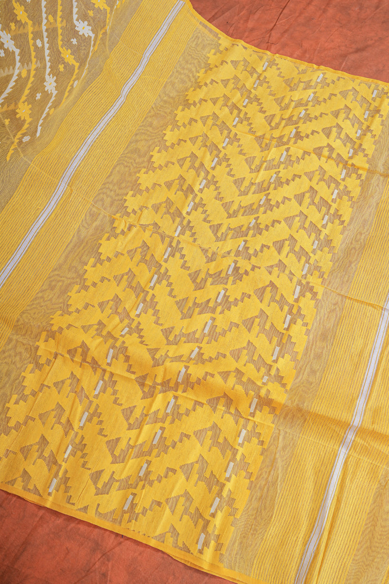 Exclusive Handloom Muslin Jamdani Jamdani Saree - Yellow White