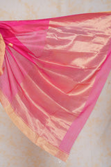 Handloom Cotton Silk Chanderi Saree Dark Pink Gold Red Buta