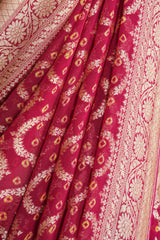 Handloom Georgette Banarasi Silk Saree - Jaal - Red Bandhani