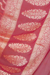 Handloom Georgette Banarasi Silk Saree - Jaal - Red Bandhani