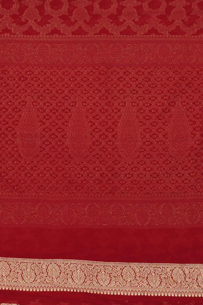 Handloom Georgette Banarasi Silk Saree - Jaal - Red