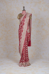 Handloom Georgette Banarasi Silk Saree - Jaal - Red