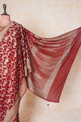 Handloom Georgette Banarasi Silk Saree - Jaal - Red