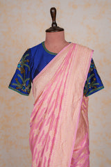 Handloom Georgette Banarasi Silk Saree - Striped - Pink