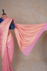 Handloom Georgette Banarasi Silk Saree - Striped - Pink