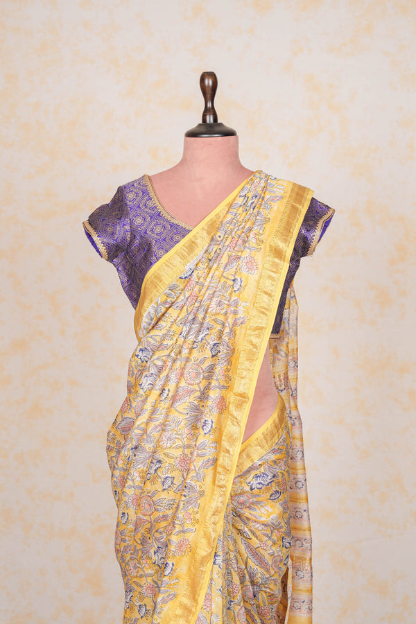 Cotton Hand Block Print Saree With Zari Border