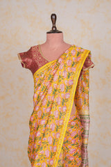 Cotton Hand Block Print Sarees Yellow