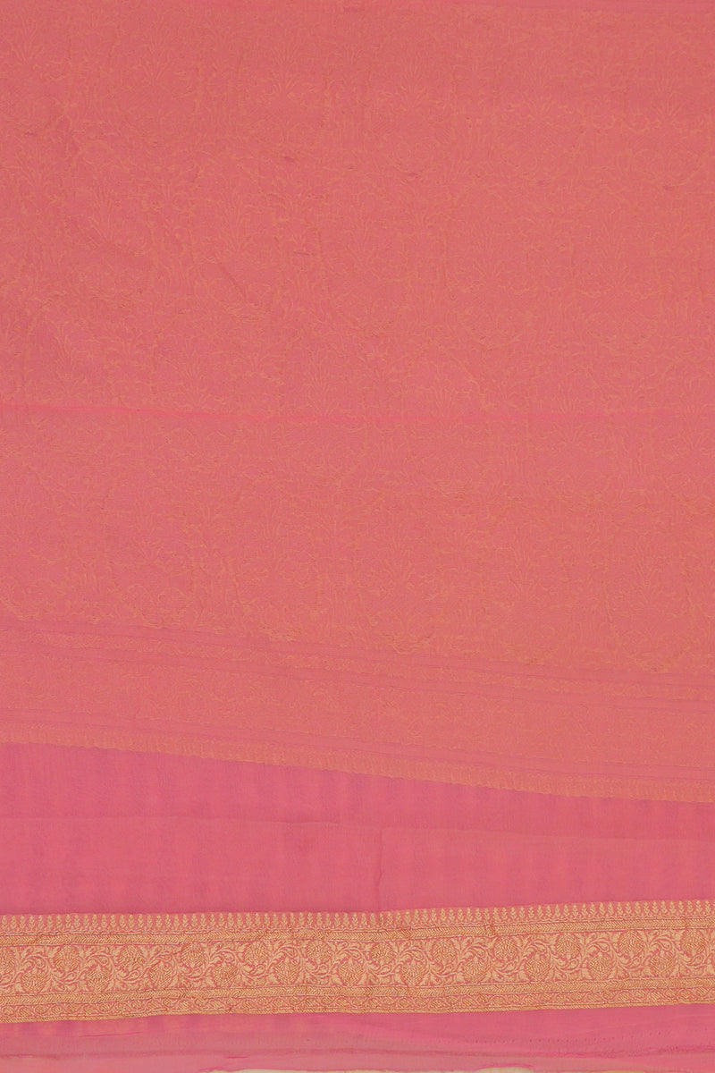 Handloom Georgette Banarasi Silk Saree - Striped - Pink