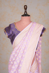 Handloom Georgette Banarasi Silk Saree - Butidar- Lilac