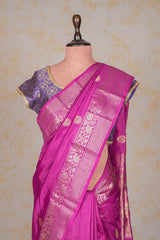 Handloom Kadhua Banarasi Katan Silk Saree - Butidar - Purple