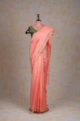 Handloom Chanderi Silk Saree Pastel Pink Gold Buta