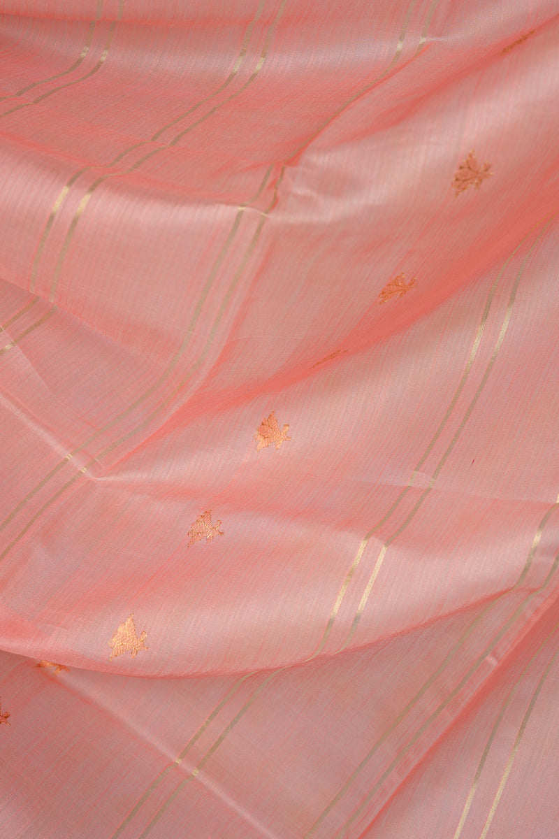 Handloom Chanderi Silk Saree Pastel Pink Gold Buta