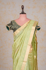 Handloom Cotton Silk Chanderi Saree Green Striped Buta