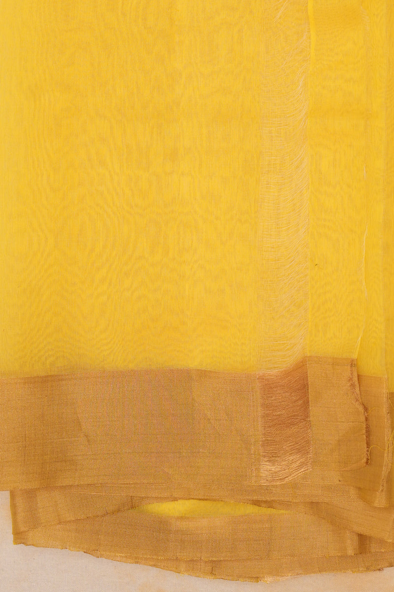 Handloom Cotton Silk Chanderi Saree Lemon Yellow Gold Red Buta