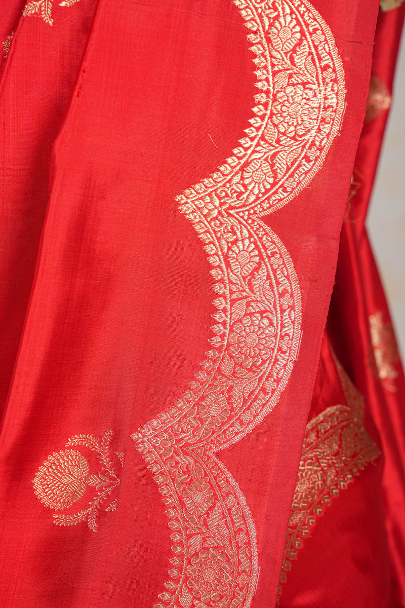 Handloom Kadhua Banarasi Katan Silk Saree - Scallop - Red