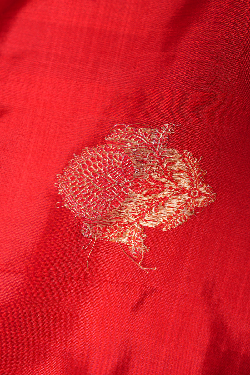 Handloom Kadhua Banarasi Katan Silk Saree - Scallop - Red