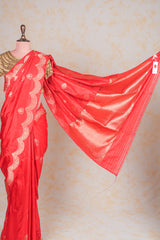 Handloom Kadhua Banarasi Katan Silk Saree - Scallop - Red