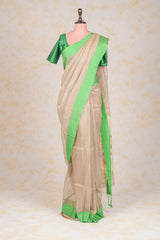 Handwoven Beige Muslin Jamdani Saree