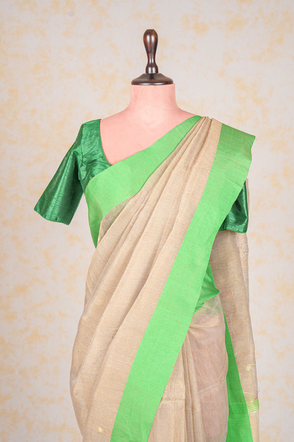 Handwoven Beige Muslin Jamdani Saree