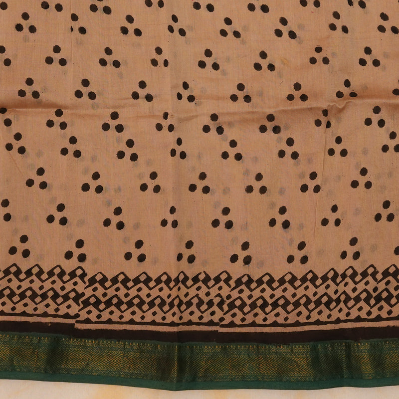 Cotton Hand Block Print Saree With Zari Border- Black