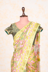 Cotton Hand Block Print Saree With Zari Border