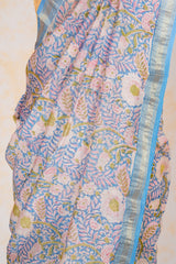 Cotton Hand Block Print Saree With Zari Border