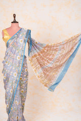 Cotton Hand Block Print Saree With Zari Border