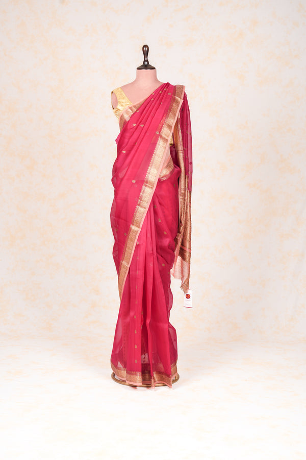 Handloom Kadhua Banarasi Kora Silk Saree - Butidar - Red, Aboli