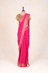 Handwoven Pink & Gold Paithani Saree With Classic Pallu