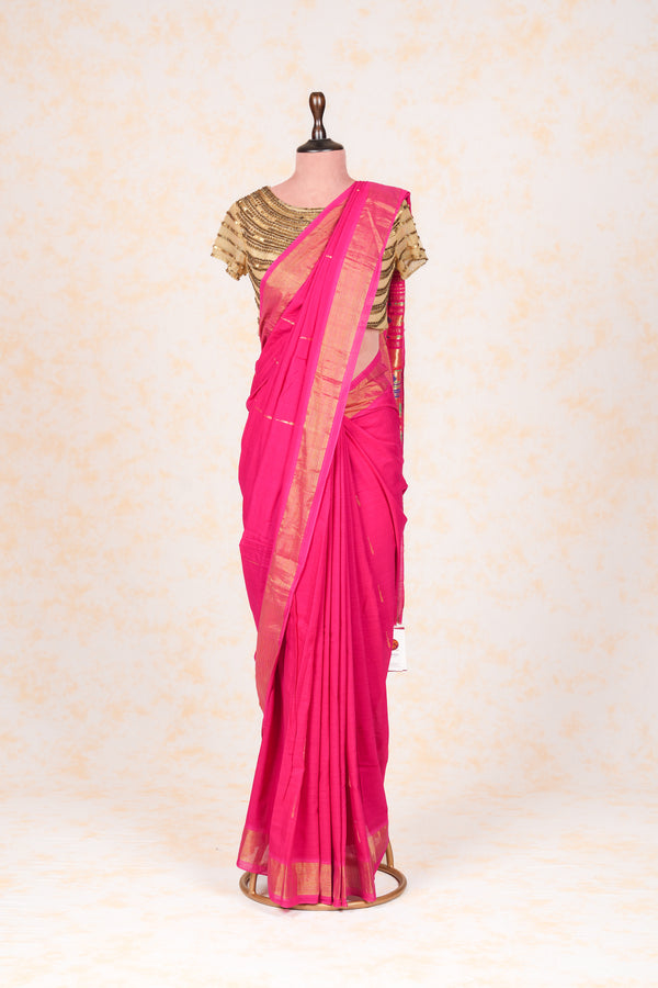 Handwoven Pink & Gold Paithani Saree With Classic Pallu