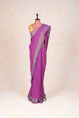 Handwoven Purple & Gold Paithani Saree With Peacock Motifs