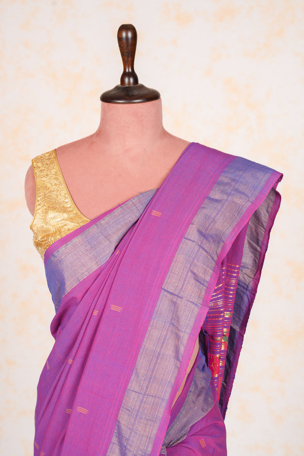 Handwoven Purple & Gold Paithani Saree With Peacock Motifs