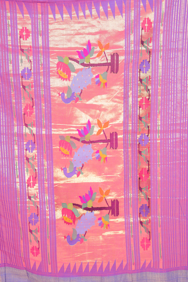 Handwoven Purple & Gold Paithani Saree With Peacock Motifs