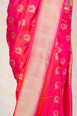 Handloom Kadhua Banarasi Katan Silk Saree - Butidar - Pink Peacock