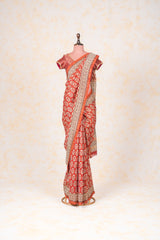 Cotton Hand Block Print Saree-Red