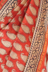 Cotton Hand Block Print Saree - Red Madder Saree